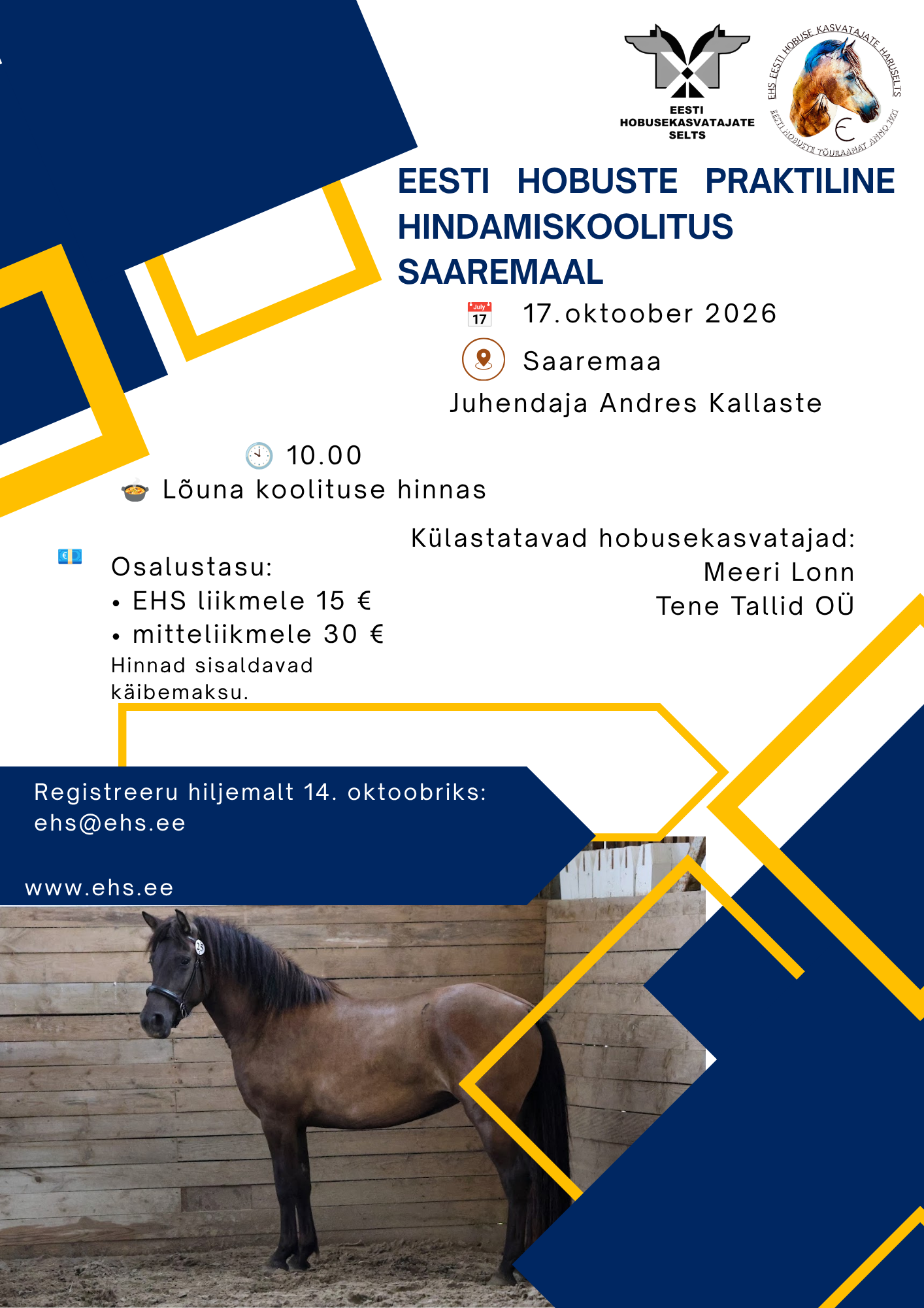 Eesti hobuste praktiline hindamiskoolitus 17. oktoober Saaremaal